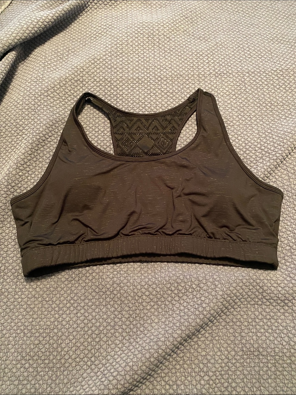 Seamless Black Racerback Sports Bra with Decorative Back Panel